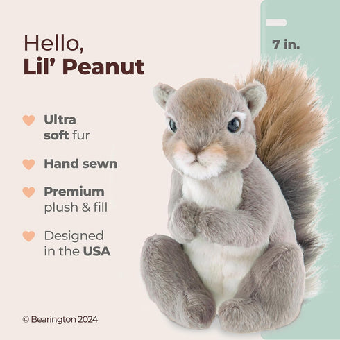 7" Bearington Lil' Peanut Squirrel Stuffed Animal - Realistic Squirrel Plush Toy with Soft Fur - Adorable and Cuddly