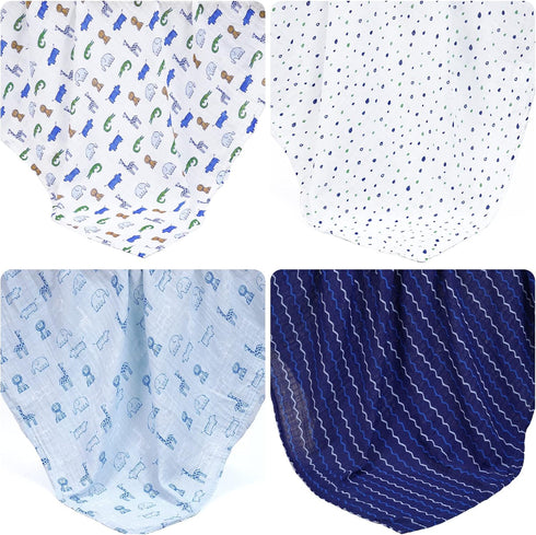 4 Pack 100% 47 47 inches, david's kids Baby Muslin Swaddle Blankets, Cotton and Ultra Soft Breathable Receiving Blanket