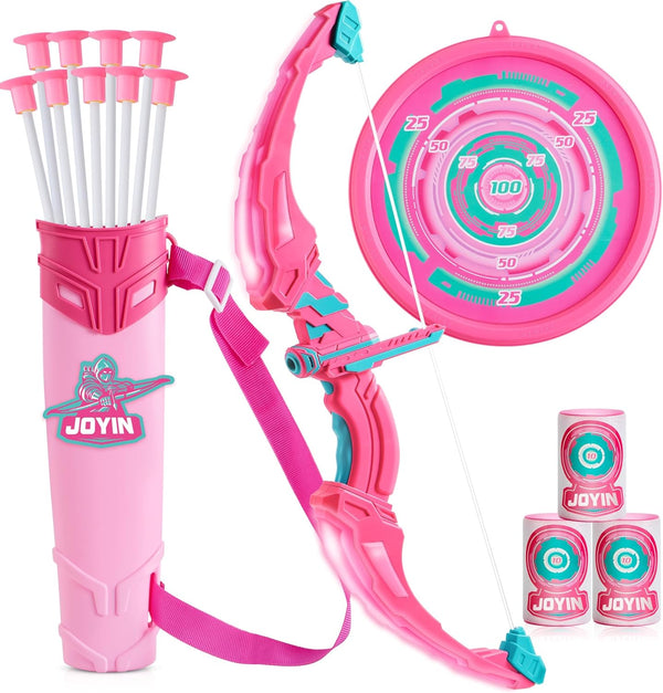 JOYIN Pink Bow and Arrow Set for Girls, LED Light Up Archery