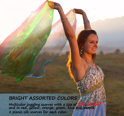 Novelty Place 12 Pcs Dance and Juggling Scarves - Gradient Colors Silk Square Scarf for Performance