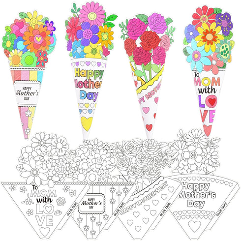 24 ceiba tree Pcs Color Your Own Mothers Day Bouquet Crafts Happy Mother's Day Coloring DIY Craft Kits for Kids School
