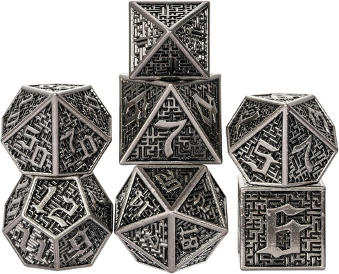 UDIXI Metal DND Dice 7PCS Polyhedral Dice Set - Ancient Silver for RPG Dungeons