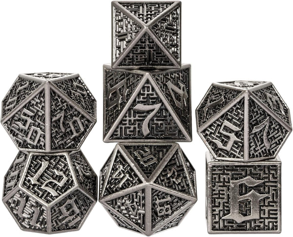 UDIXI Metal DND Dice 7PCS Polyhedral Dice Set - Ancient Silver for RPG Dungeons