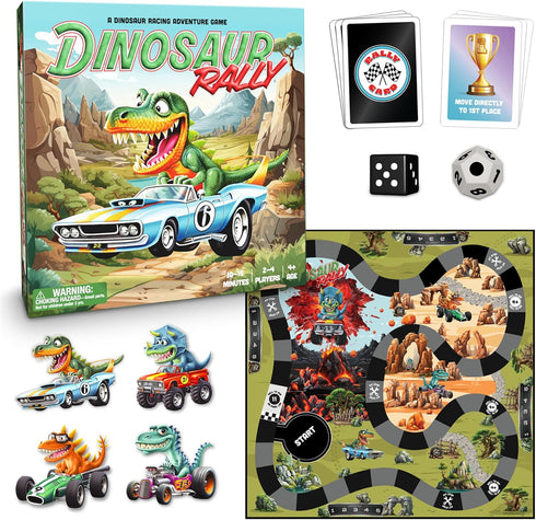 Dinosaur Rally Card & Dice Game by Raincorn Games - Kids Board Games for Ages 4+, Family Games, Birthday Present
