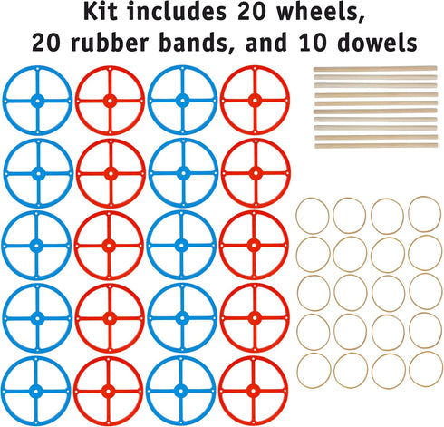 Mousetrap 20 20 10 Large Plastic Toy Project Wheels and Axles, for Car and Rubber Band Car Projects, Wheels, Rubber