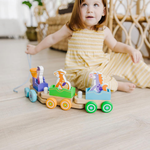 Melissa & Doug First Play Wooden Rocking Farm Animals Pull Train Toy
