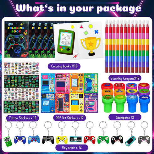 72 Pcs Video Game Coloring Book Bulk, Gamer Party Favors Goodie Bags Fillers,Video Game On Birthday Party Supplies Face Stickers Tattoo Prizes Gift for Game Party