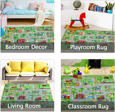 6.6' 5' Capslpad Kids Educational Play Rug - x Traffic Road Car Mat Learning Play Game Area Rug for Playroom, Living
