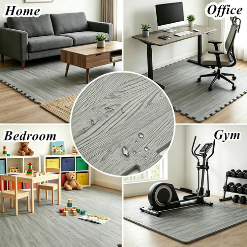16 3/8-Inch Tebery Pieces Printed Wood Grain Interlocking Floor Tiles Thick EVA Foam Grey Puzzle Floor Mat