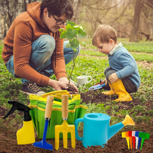 liamasum Set Kids Gardening Tools Includes Toddler Gardening Gloves, Sturdy Tote Bag, Watering Can, Shovel, Rake
