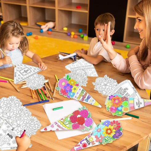 24 ceiba tree Pcs Color Your Own Mothers Day Bouquet Crafts Happy Mother's Day Coloring DIY Craft Kits for Kids School