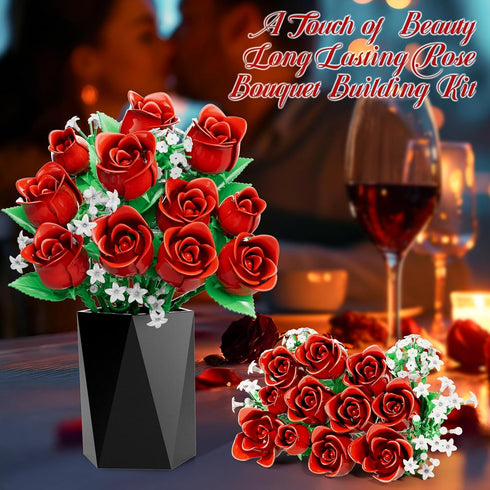 eafzv Set Mother's Day Roses Flower Bouquet Kit, Red Rose Building Flower Bouquet Kit for Adults & Kids, DIY Artificial