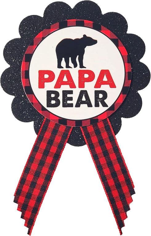 Papa Bear Daddy to Be Pin Buffalo Plaid Baby Shower - Red & Black Pin for Dad at Gender Reveal, Baby Sprinkle