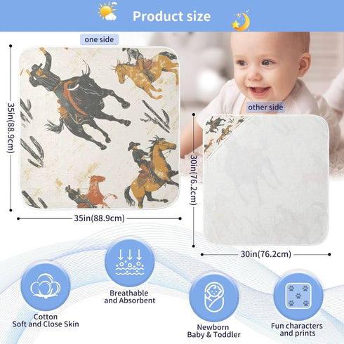 WELLDAY 30x30 Inch Western Cowboy Hooded Baby Bath Towels, Cotton Soft Hooded Towel for Babies - Absorbent Baby Bath