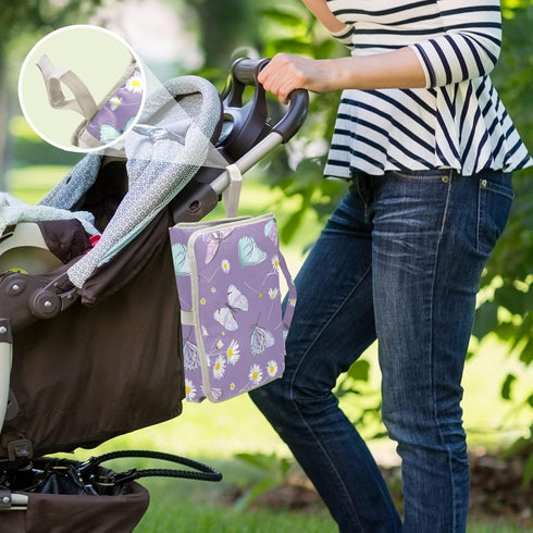 Portable Changing Pad for Baby - Butterfly Purple Waterproof Diaper Changing Mat Travel Changing Pad with Built