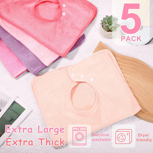 Hercicy 5 Pcs Unisex Toddler Baby Bibs, Full Coverage Terry Cloth with Snap Button for 2-4 Years Feeding