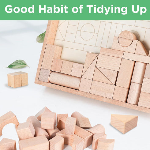 iPlay, iLearn Kid Wooden Building Block Set, Toddler Natural Wood Montessori Learning Toy, Large Hardwood Blocks