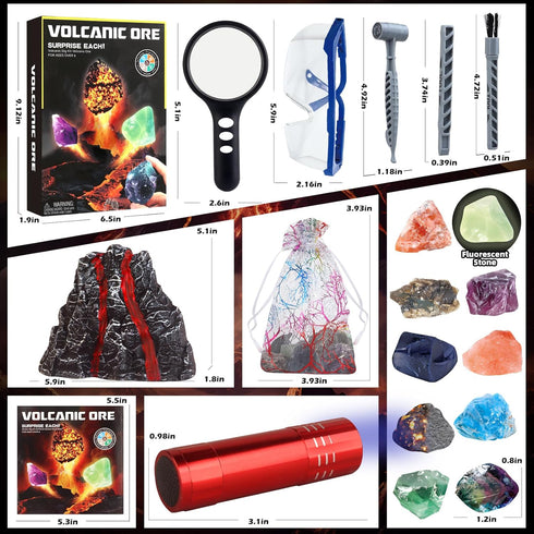 Volcano Dig Kit - 10 Rocks Excavation Kit, Fossil Volcano Toys for Kids, Gemstone Rocks Collection Birthday Gifts