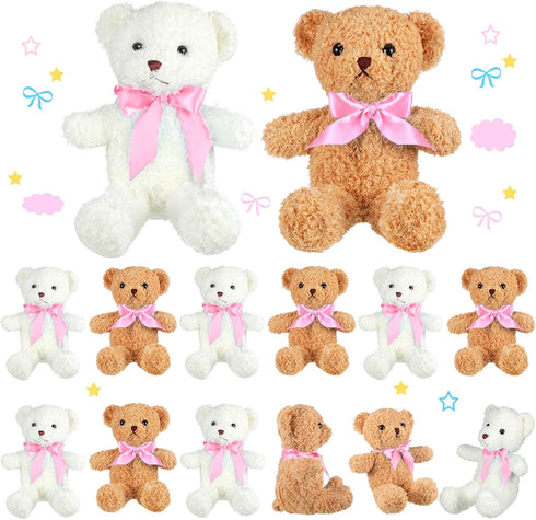 Kathfly 12 Pcs Valentines Small Stuffed Bears - 10 Inch Mini Plush Bears with Ribbon Bow Gift Set