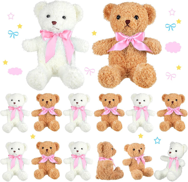 Kathfly 12 Pcs Valentines Small Stuffed Bears - 10 Inch Mini Plush Bears with Ribbon Bow Gift Set