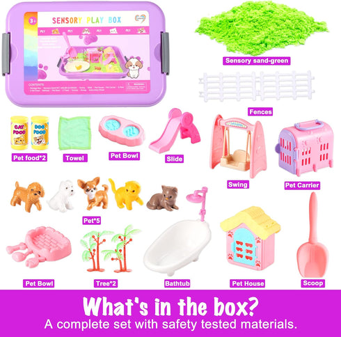 Set Set,Role 3 4 5 6 Carolart Pet Sensory bin,Dog and Cat Sandbox for Kids,Kids Play Sand Kit,Pet Play with Sensory