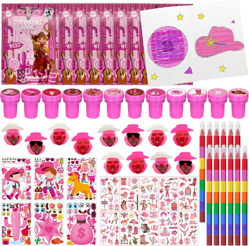 Cinrobiye 72 Pcs Cowgirl Party Favors, Pink Western Coloring Books with Crayons