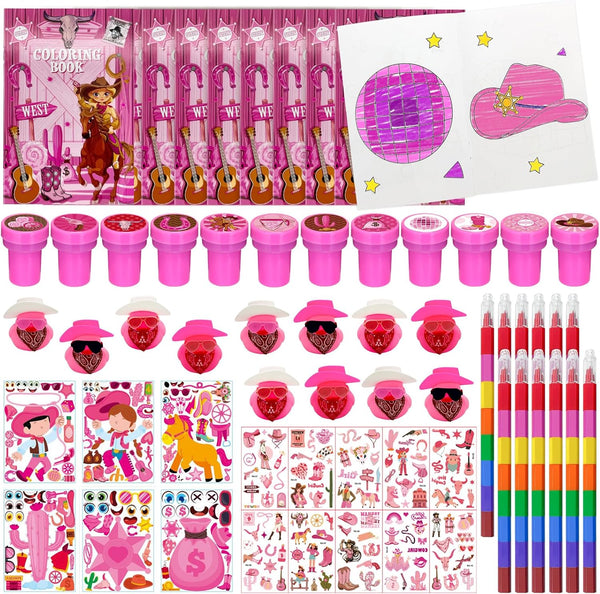 Cinrobiye 72 Pcs Cowgirl Party Favors, Pink Western Coloring Books with Crayons
