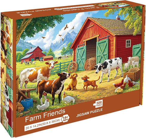 500 Country Sutinban Spring Farm Animal Jigsaw Puzzles for Adults Pieces, Challenging Life Cows, Dogs, Chickens Puzzles