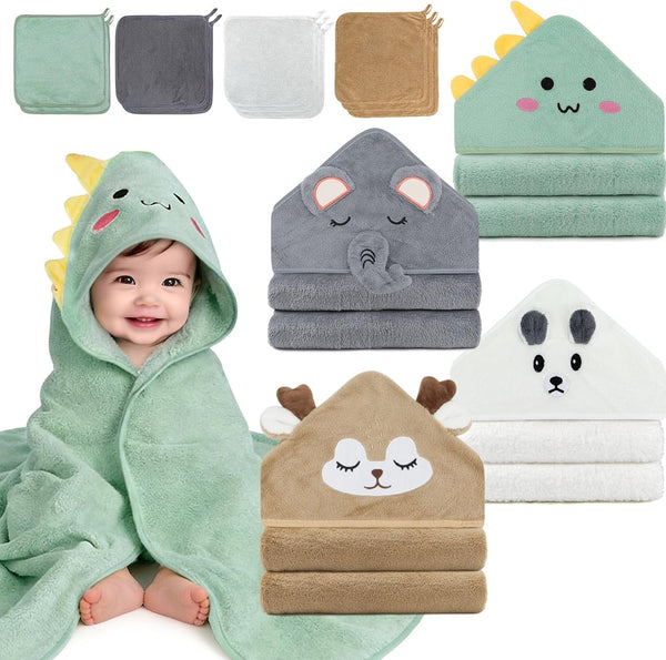 UAYNFY 14PCS Baby Bath Towels Set, Includes 4 Hooded Towels (31.5x31.5) & 10