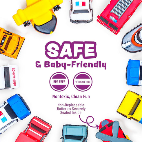 12 Pack Tub Works Emergency Cars Light Up Bath Toys, | Water-Activated Light Up Toys Flash & Change Color | Easy-Grip
