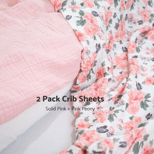 2 Pack, 100% 52 28 inches LollyBanks Muslin Crib Sheets Cotton Soft and Breathable Fitted Crib Sheet for Baby Girls