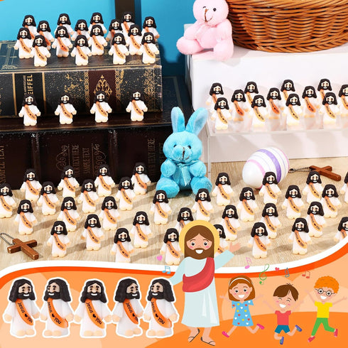 Bememo 100 Pcs Mini Jesus Figures, Original Design Jesus Toys for Hide and Seek, Sunday School Party Favors