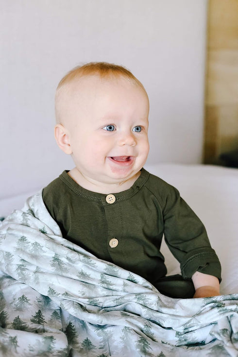 Evergreen Large Premium Knit Baby Swaddle Blanket by Copper Pearl
