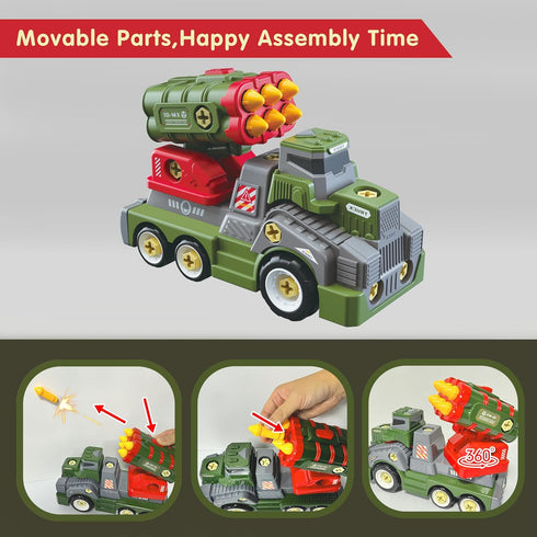 11inches 3-5 6-8 Set Large Take Apart Army Toys for Boys Girls Kids Year Old Missile Katyusha Rocket Trucks