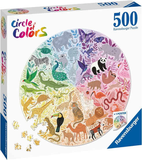 Ravensburger Circle of Colors: Animals 500 Piece Round Jigsaw Puzzle | Softclick Technology | Engaging Artwork