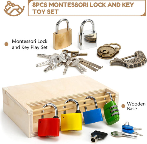 8 3 4 5 Set, 3-6 Woodtoe PCS Montessori Lock and Key Toy, Montessori Toys for Toddlers Year Old, Kids Tool Montessori