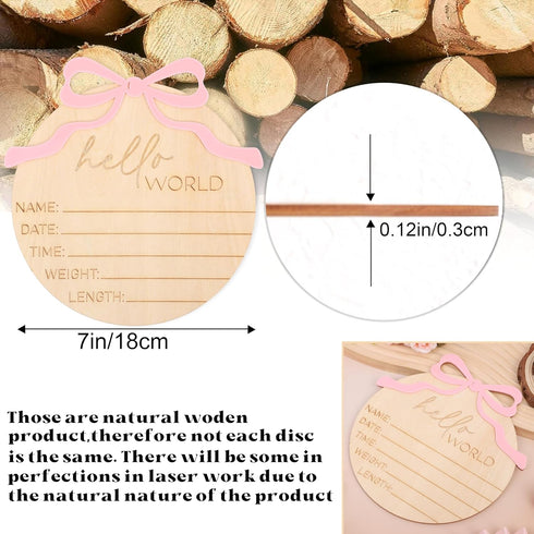 WAUAO Hello World Bow Wooden Baby Announcement Sign - Baby Girl Birth Announcement,Personalized Baby Name Sign,Bow