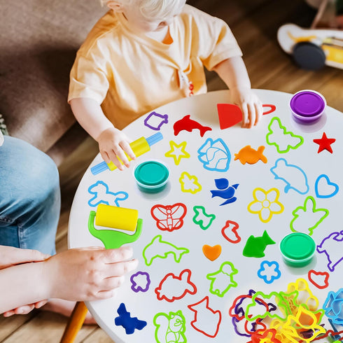 Playdough Tools with 40 Pcs Plastic Animal Shapes Cutters, 3 Pcs Basic Play Dough Tools