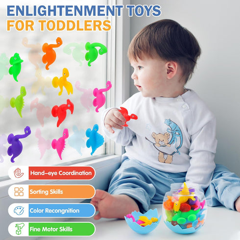 Baby Suction Cups - 16PCS Silicone Dinosaur Sucker Toys with Eggshell Storage, Sensory Bath Toys for Ages 4-8