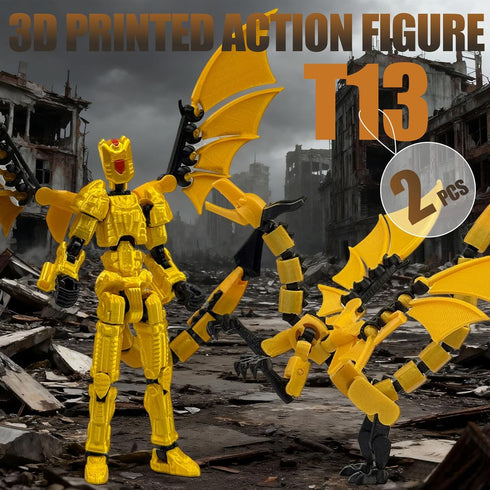 KAMOVNY T13 3D Robot Action Figure with Dragon Printed Mecha Toy, Multi-Jointed Movable, DIY Weapon Accessories