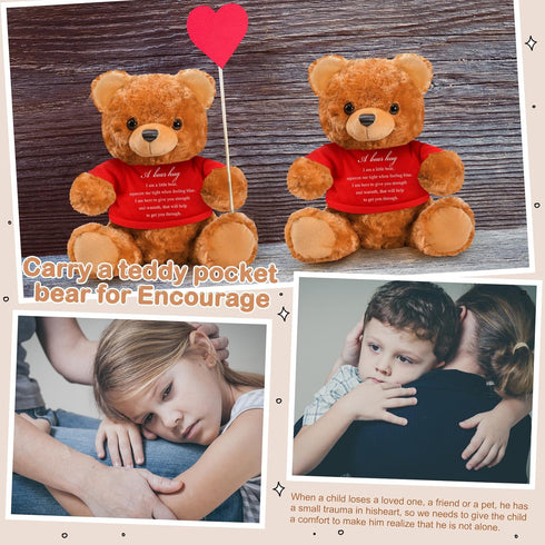 2 Pcs Little Bear Plush Stuffed Animal Sympathy Gifts, Memory Bear with Bear Hug Sign, Funeral Gift for Kids
