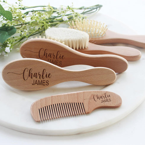 Personalized Wooden Baby Hair Brush - Perfect Gift for Boys and Girls
