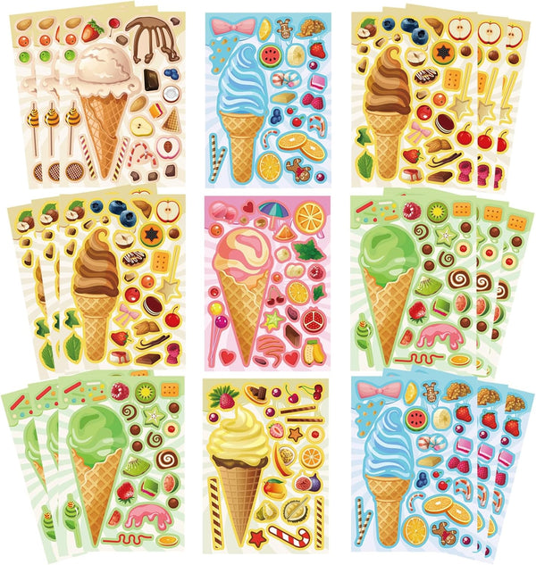 Ice Cream Party Kids Sticker Sheets: 36 Sheets Build Your Own Stickers, Mix and Match Ice Cream Decals