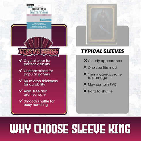 63.5x88mm (10x110 Pack, 1100 Sleeve Kings Card Game Card Sleeves Sleeves) Protective Covers for Trading Cards, Board