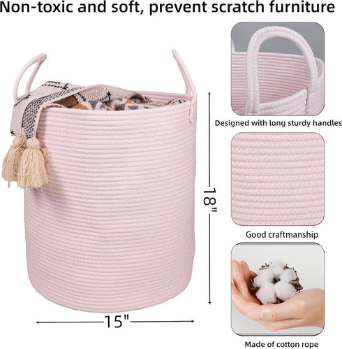 XUANGUO Cotton Rope Laundry Basket Hamper for Girls Kids Baby Nursery Hamper Bin Woven Storage Basket for Living Room