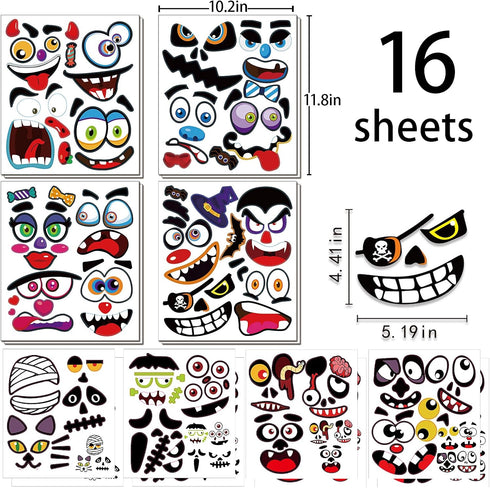 60 Pack Halloween Pumpkin Decorating Stickers, 16 Sheets Cute Pumpkin Face Stickers in 30 Designs for Halloween Craft