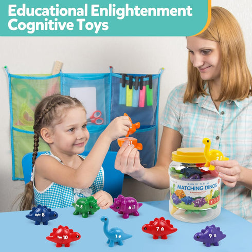 Matching Number Counting Dinosaur Toys with Double-Sided 1-3 Number Preschool Learning Sensory Sorting Sets