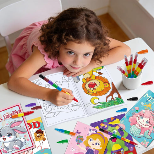 24 Pack 4-12 Set Kalysky Mini Coloring Books with Stackable Rainbow Crayons for Kids Ages | Birthday Party Favors