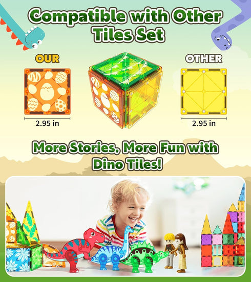 3-5 4-8 8-12 5-7 Magnetic Tiles Dinosaurs Magnet Building Blocks Toys for Kids Ages Creative Animals Educational Stack