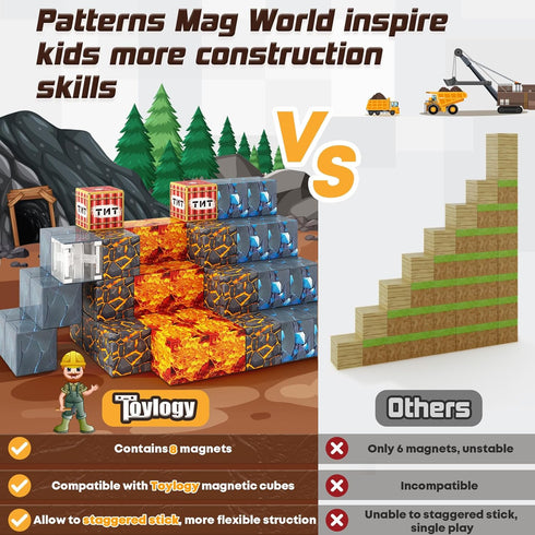 Magnetic Blocks Mine Pickaxe Edition, Build Mine Magnet World, Toddler Toys for Boys & Girls Age 3+